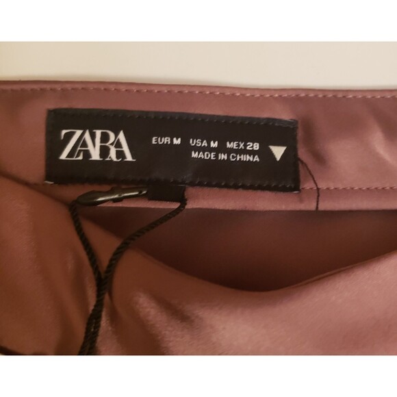 Zara Women's Chocolate Mocha Satin Elastic Waist Midi Skirt Sz M NWT - Picture 8 of 14
